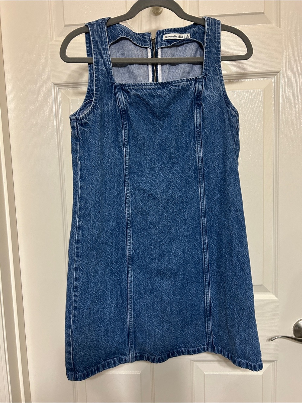 Abercrombie & Fitch Blue Denim Pinafore Dress Cotton and Lyocell Square Neckline